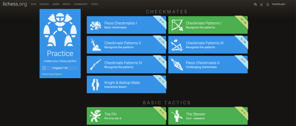 Lichess Practice Overview